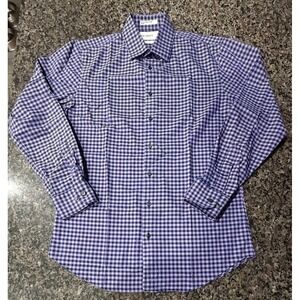 Calibrate Mens Trim Fit Non-Iron Gingham Button Down Shirt Purple Navy CA57953